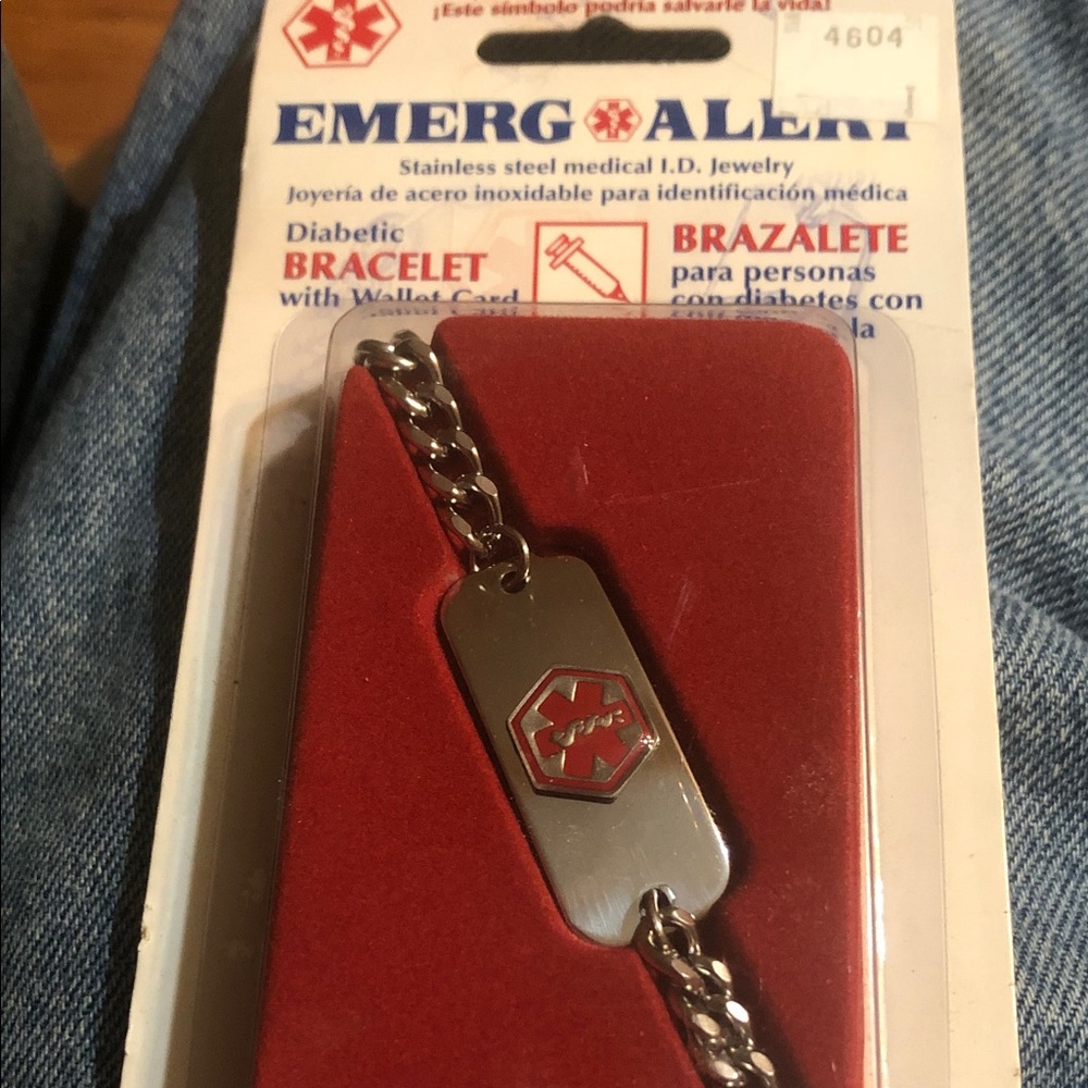 Emerg-Aller Stainless Steel Medical ID Bracelet - Silver with Red Emblem